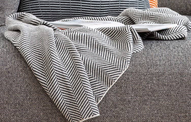 Wool Herringbone Throw Blanket: Charcoal/Milk