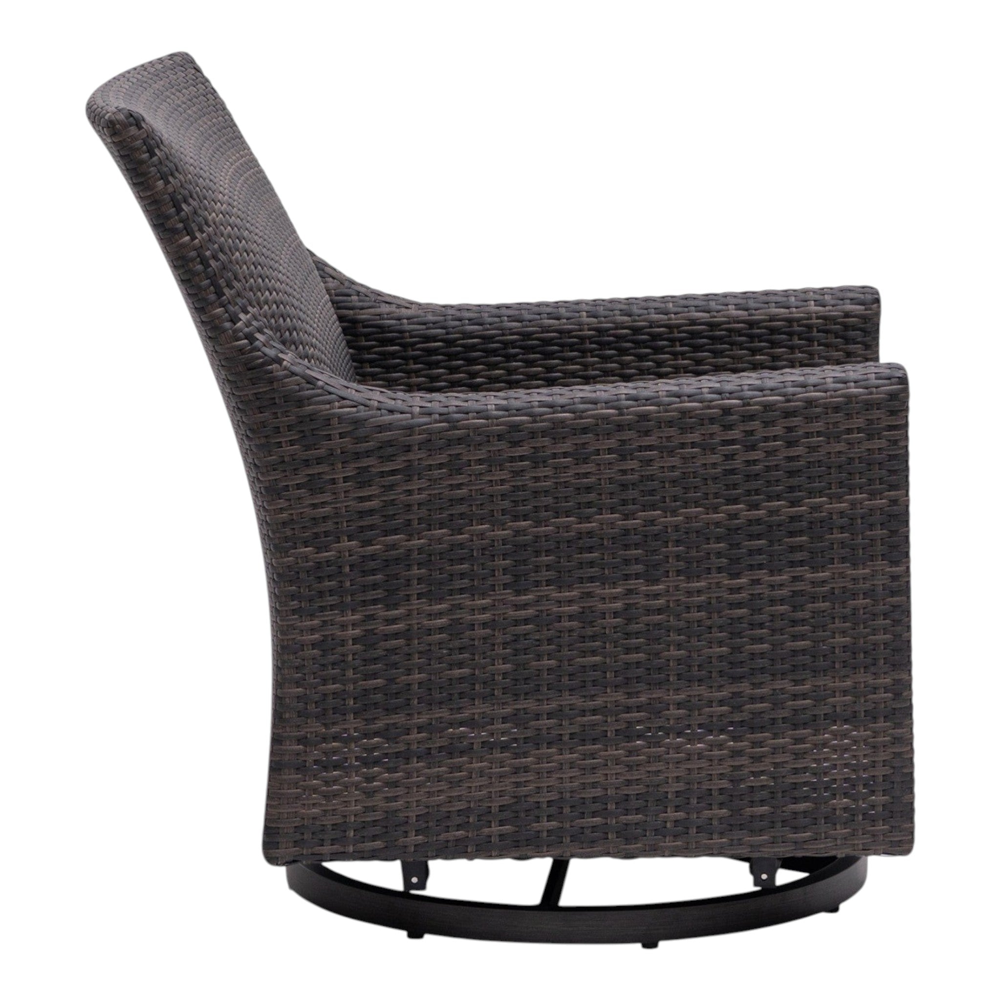 Summer House Patio Biltmore Swivel Glider in Rusty Umber, hand-woven all-weather wicker.