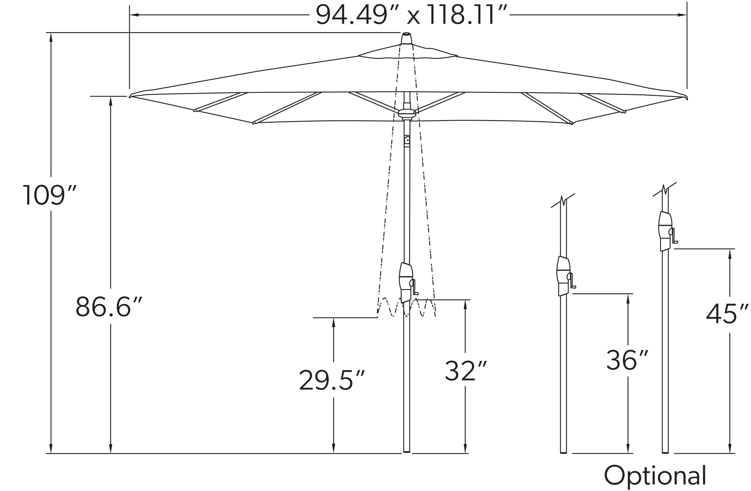 8' x 10' RECTANGLE MARKET UMBRELLA, CAST SILVER