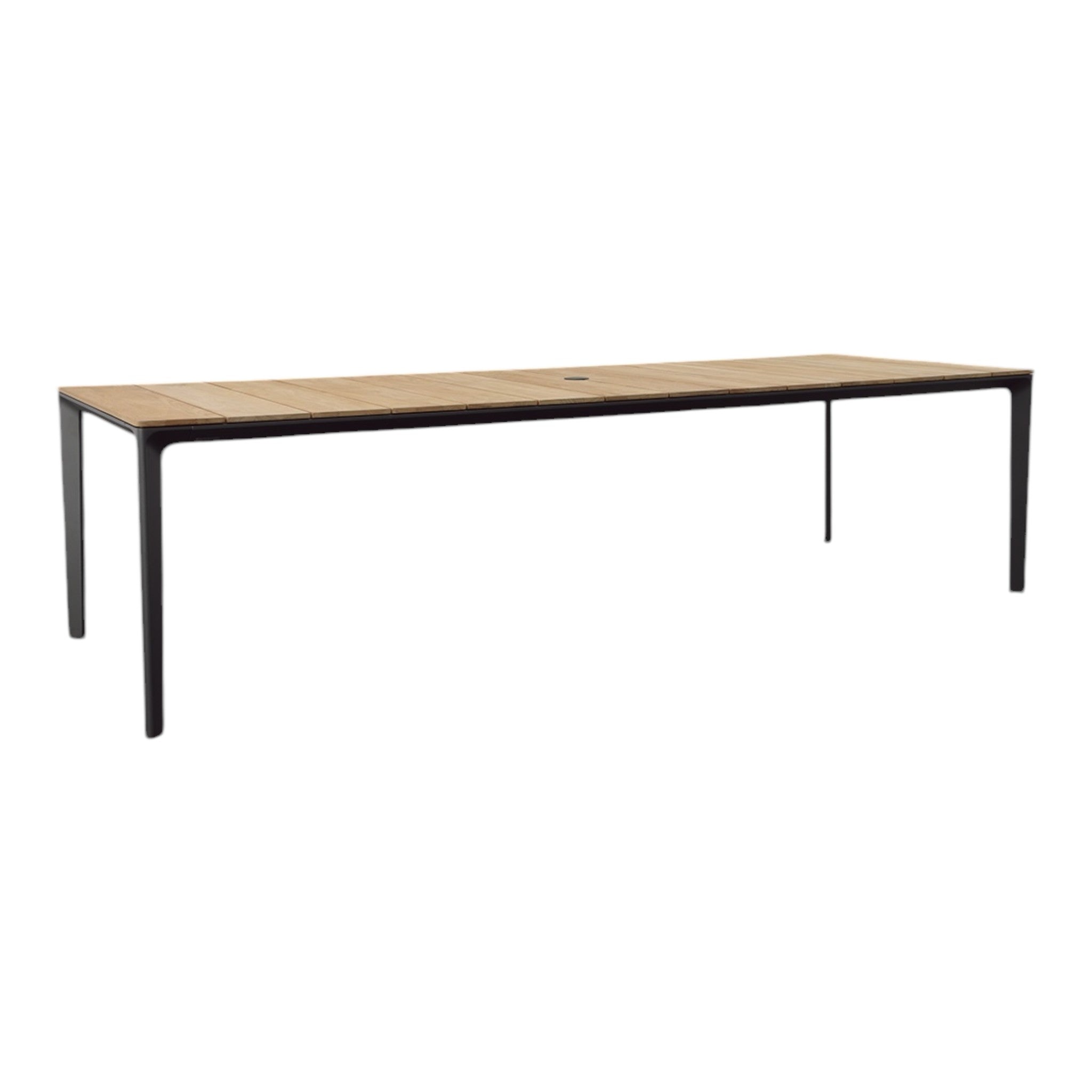 CARVER 110" RECTANGULAR DINING TABLE, TEAK TOP