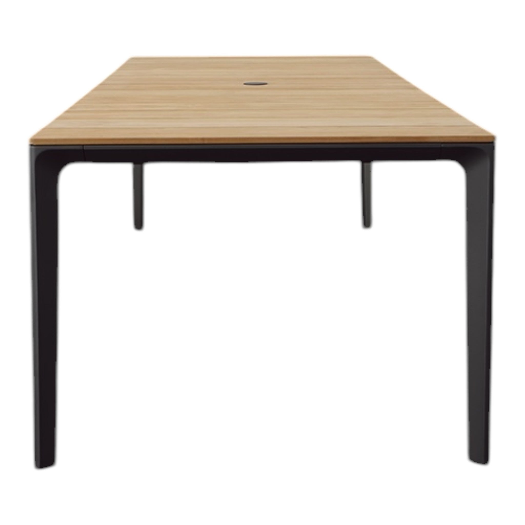 CARVER 110" RECTANGULAR DINING TABLE, TEAK TOP