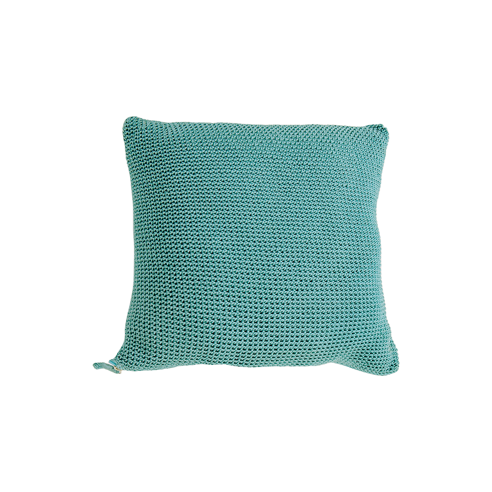 MEND 16" CROCHET PILLOW, TURQUOISE