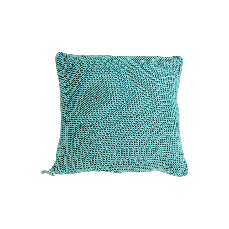 MEND 20" CROCHET PILLOW, TURQUOISE