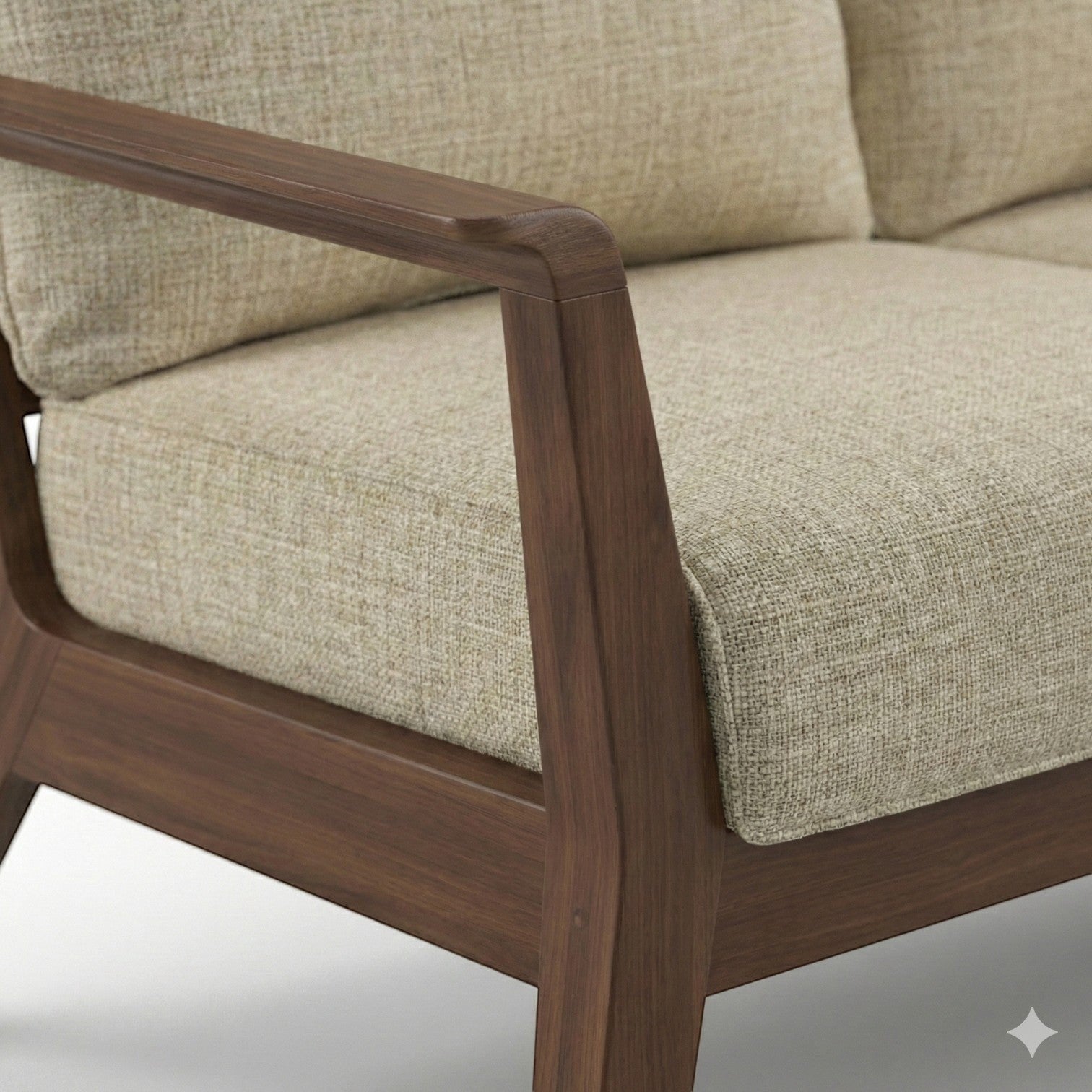 Summer House Patio SKY SOFA outdoor sofa with Ipe wood frame and Linen Stone Sunbrella cushions.