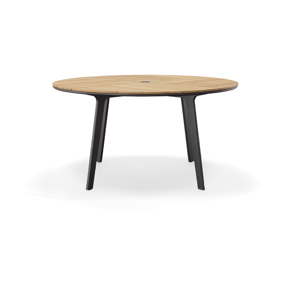 CARVER ROUND DINING TABLE, TEAK TOP