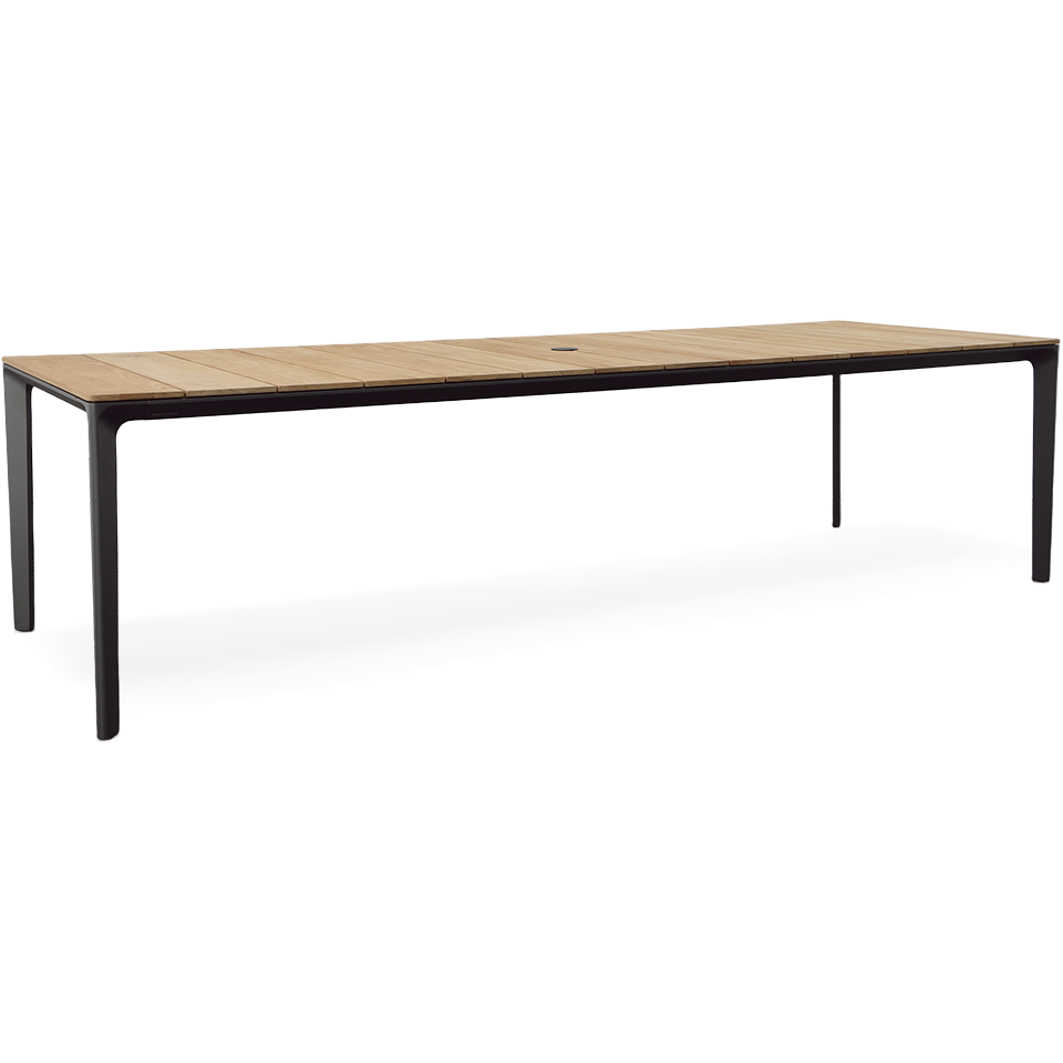 CARVER 110" RECTANGULAR DINING TABLE, TEAK TOP