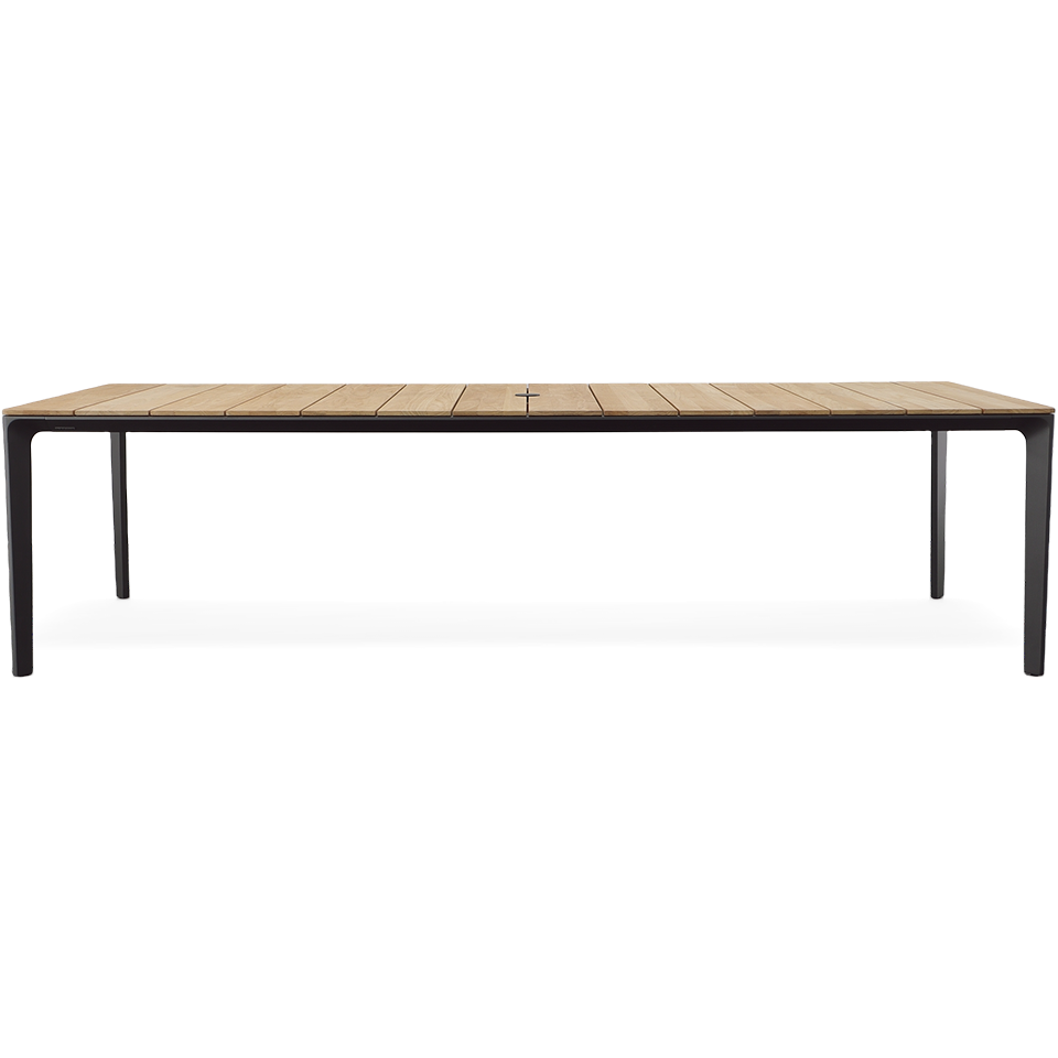 CARVER 110" RECTANGULAR DINING TABLE, TEAK TOP