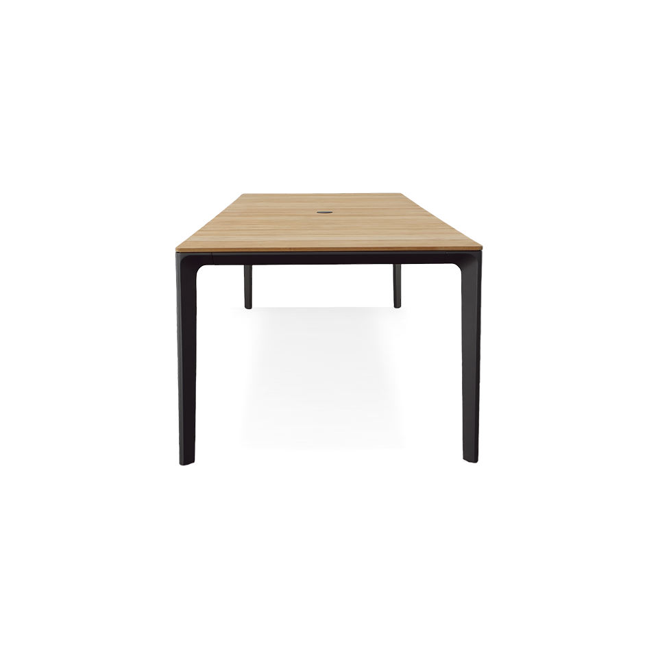 CARVER 110" RECTANGULAR DINING TABLE, TEAK TOP
