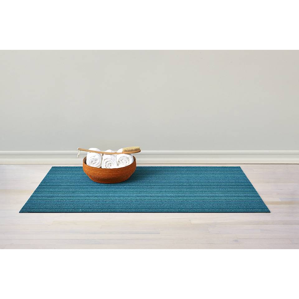 SKINNY STRIPE SHAG UTILITY MAT, TURQUOISE