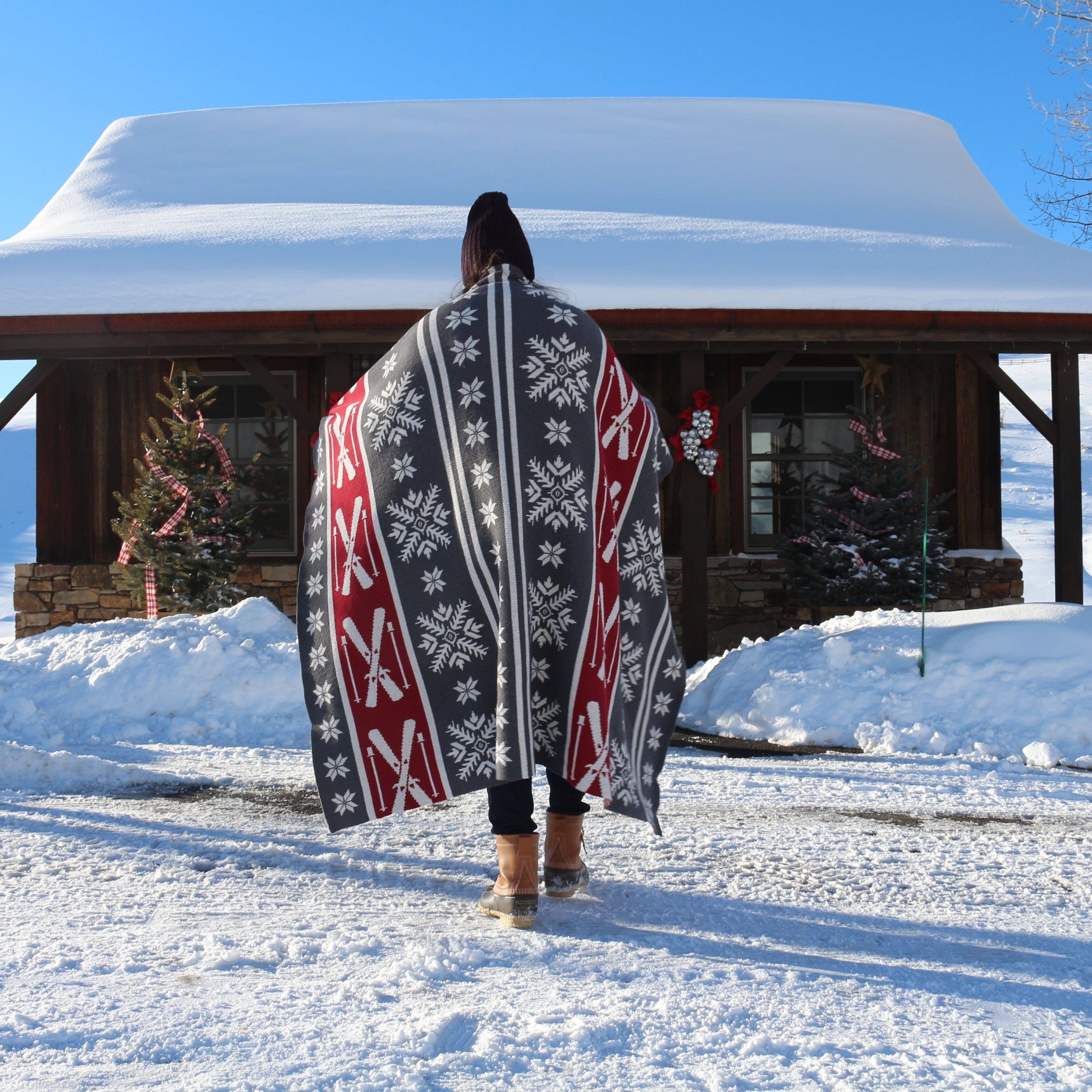 Fair Isle with Skis Holiday Throw Blanket