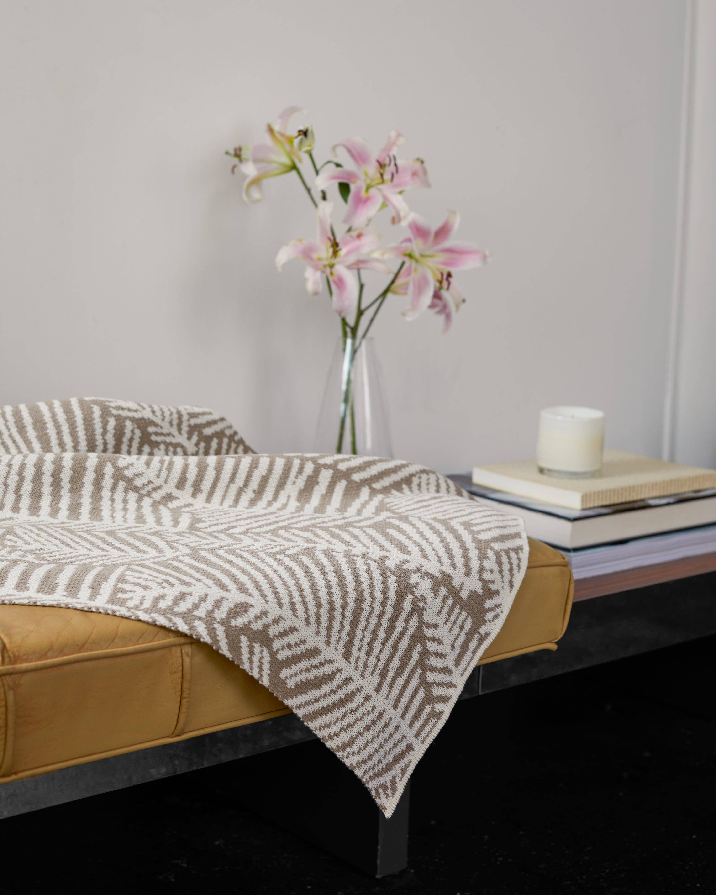 Leaf Melody Blanket by Elodie Blanchard: White/Hemp