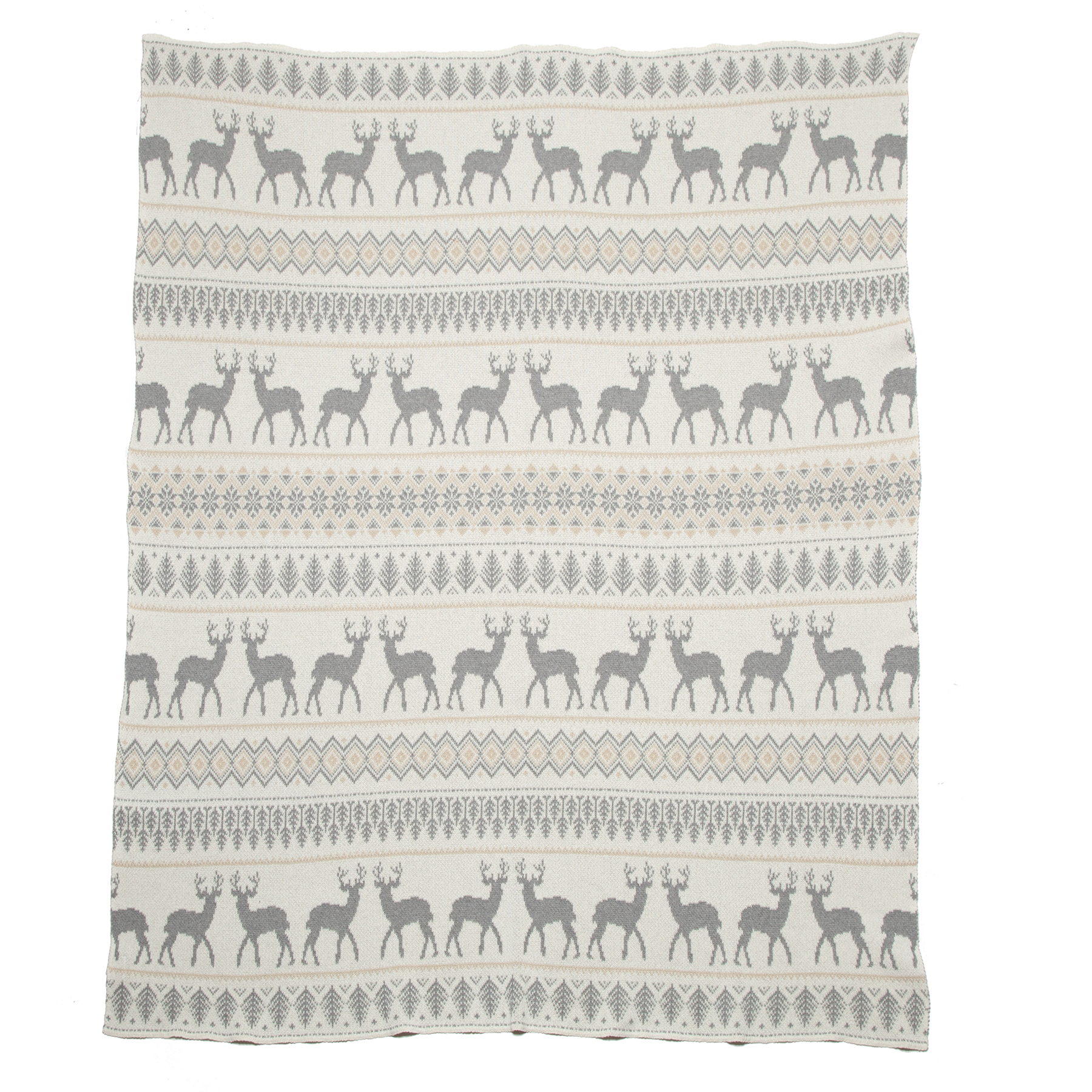 Vintage Fair Isle Holiday Throw Blanket: Milk/Aluminum/Flax