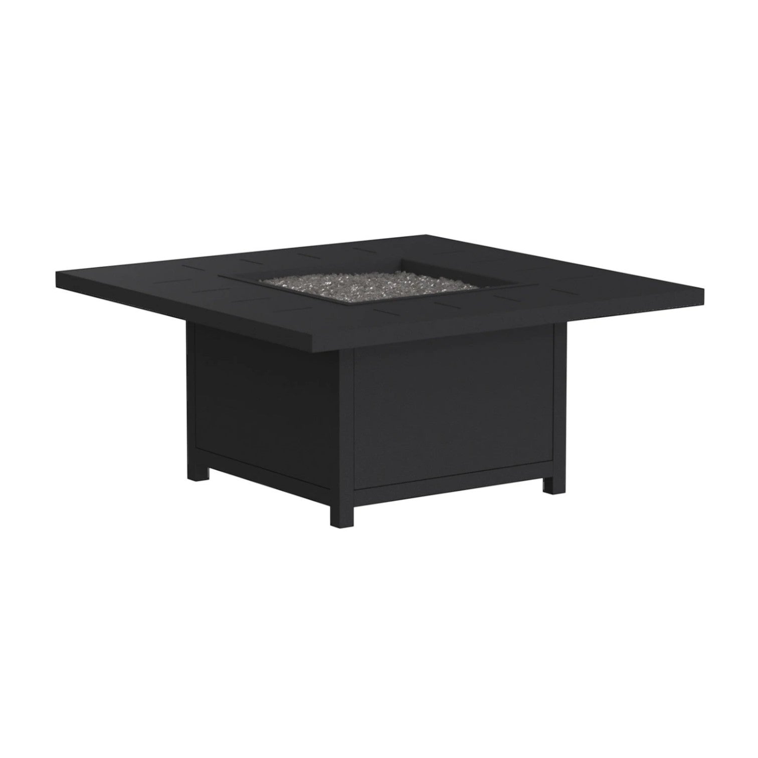 Summer House Patio graphite powder-coated aluminum square fire table with radiating line pattern and glass fire media.