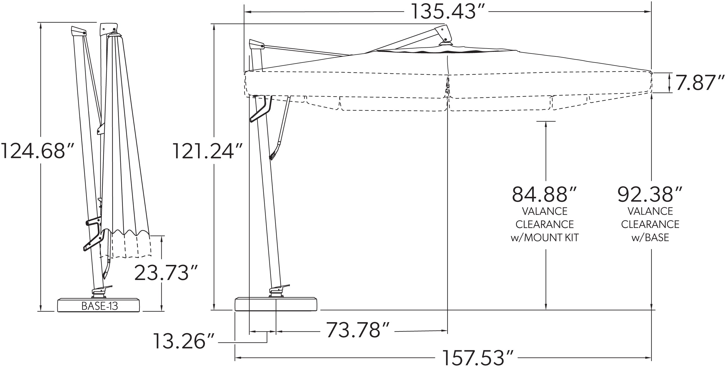 11.5' SQUARE CANTILEVER UMBRELLA, BLACK