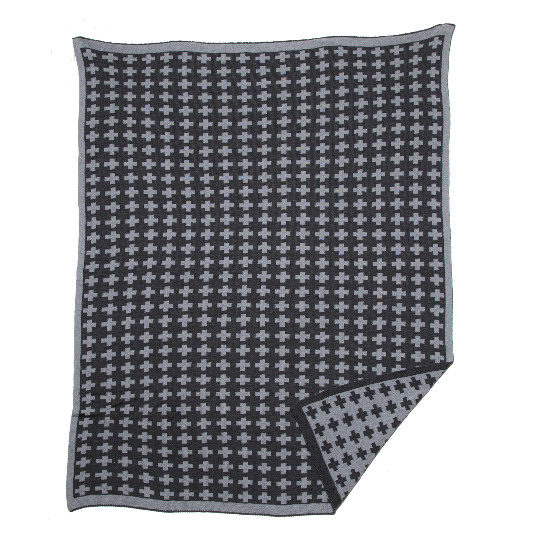 Wool Small Cross Reversible Throw Blanket: Charcoal / Aluminum