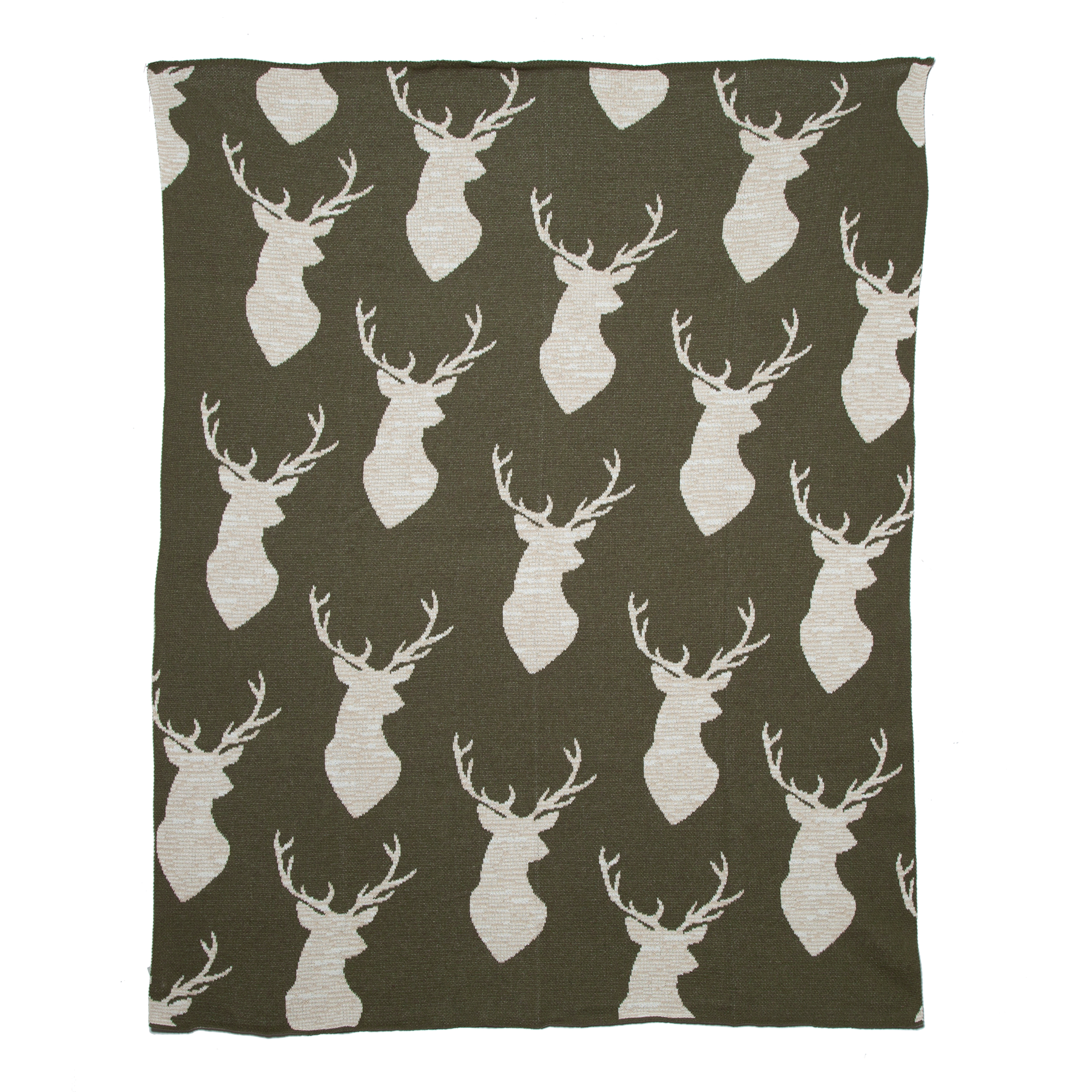 Mountain Oh Deer Holiday Throw Blanket: Khaki Green/Milk