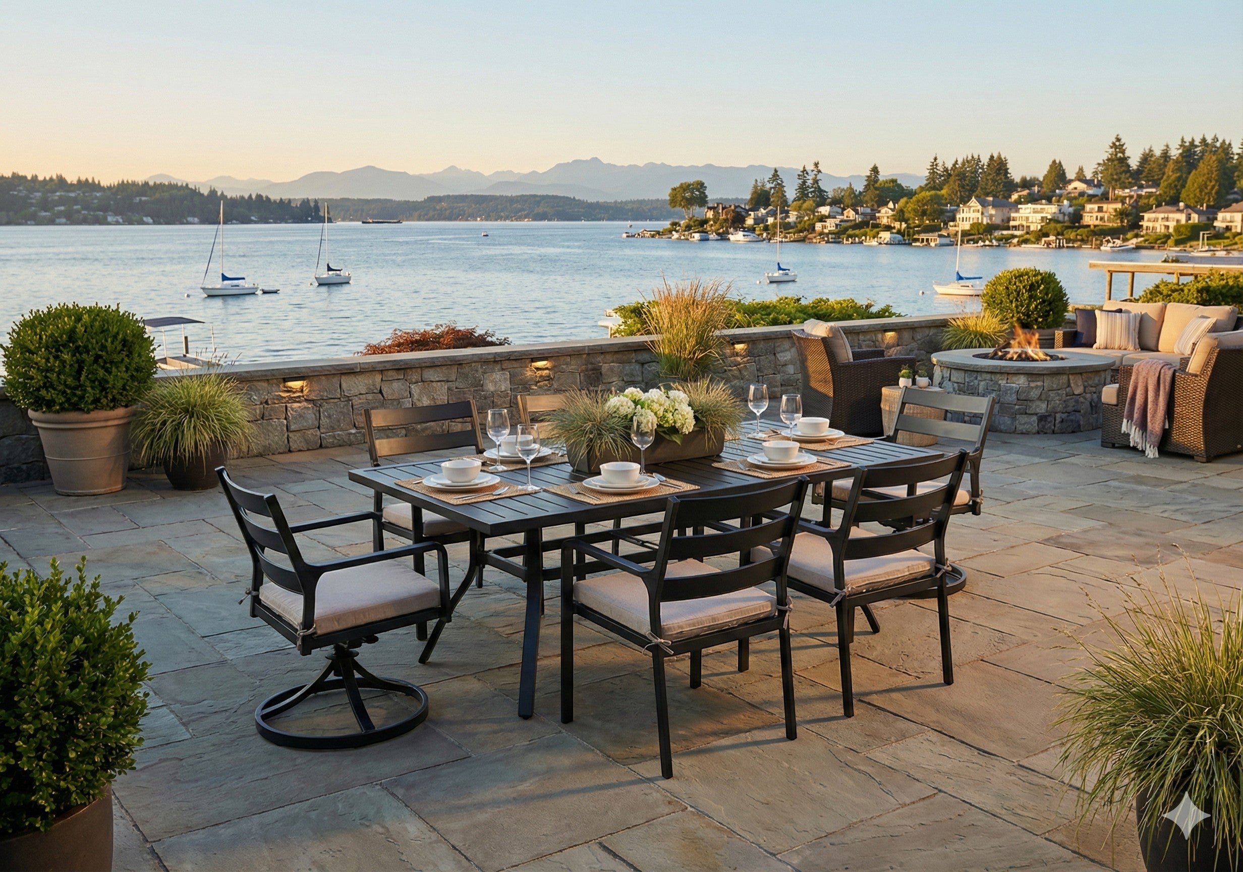 Summer House Patio Carlisle rectangular extension table in Raven finish, cast aluminum with slatted top and umbrella hole.