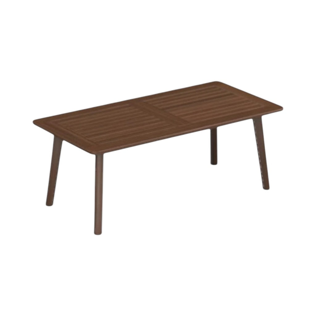 Summer House Patio Foundations 48" rectangular coffee table made of natural Ipe wood with a slatted top.